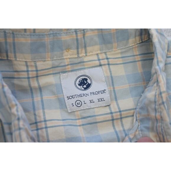 Southern Proper Dress Shirt Plaid Short Sleeve Casual Button Up Mens Size Medium - Picture 7 of 8
